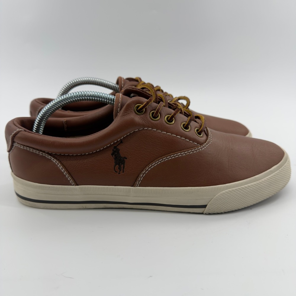 Polo Ralph Lauren Vaughn Mens 9D Brown Leather Low Top Sneakers